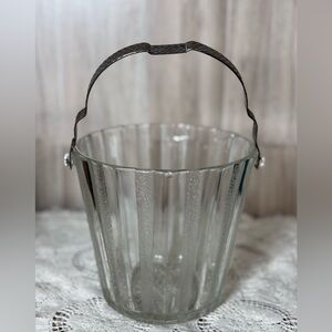Glass Ice Bucket Bucket with Metal Handle Mid Century Modern Barware